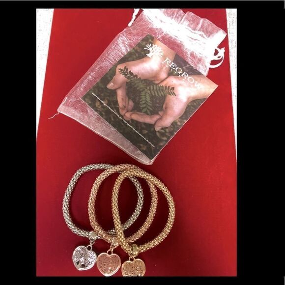 3-Regrow Australia Stretchy Heart Bracelets TriColor Rose Silver Yellow - Picture 3 of 3